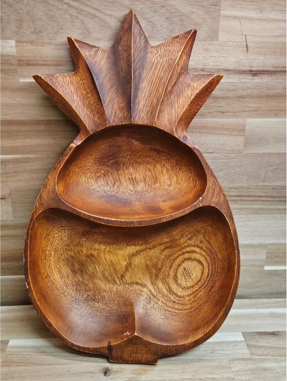 Vintage Wooden Pineapple Divided Serving Dish
